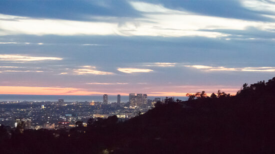 Century City At Dusk With Griffith Observatory